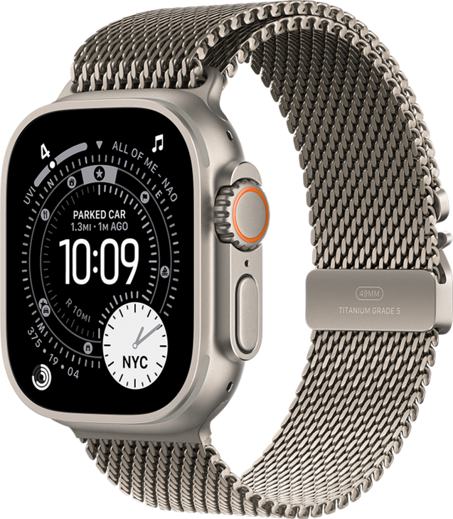 Apple Watch Ultra 3 med Titanboett Naturlig • Milanesisk loop i titan Naturlig - Small Apple Watch Ultra 3 med Titanboett Naturlig • Milanesisk loop i titan Naturlig - Small