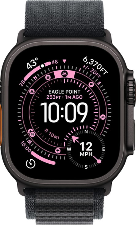 Apple Watch Ultra 3 med Titanboett Svart • Bergsloop Svart - Medium Apple Watch Ultra 3 med Titanboett Svart • Bergsloop Svart - Medium