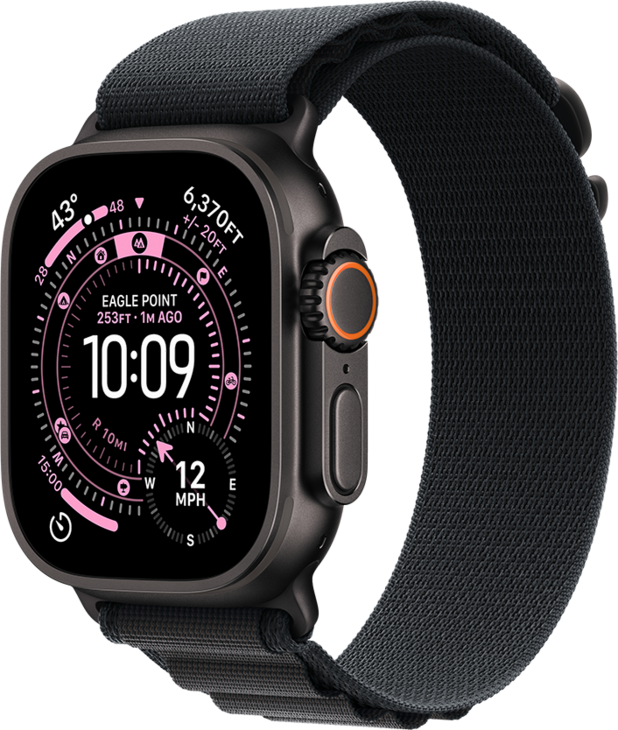 Apple Watch Ultra 3 med Titanboett Svart • Bergsloop Svart - Large Apple Watch Ultra 3 med Titanboett Svart • Bergsloop Svart - Large