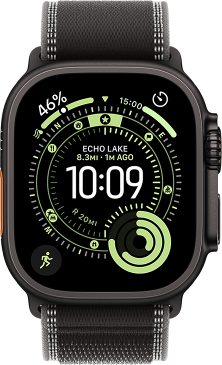 Apple Watch Ultra 3 med Titanboett Svart • Terrängloop Svart/Gråsvart - S/M Apple Watch Ultra 3 med Titanboett Svart • Terrängloop Svart/Gråsvart - S/M