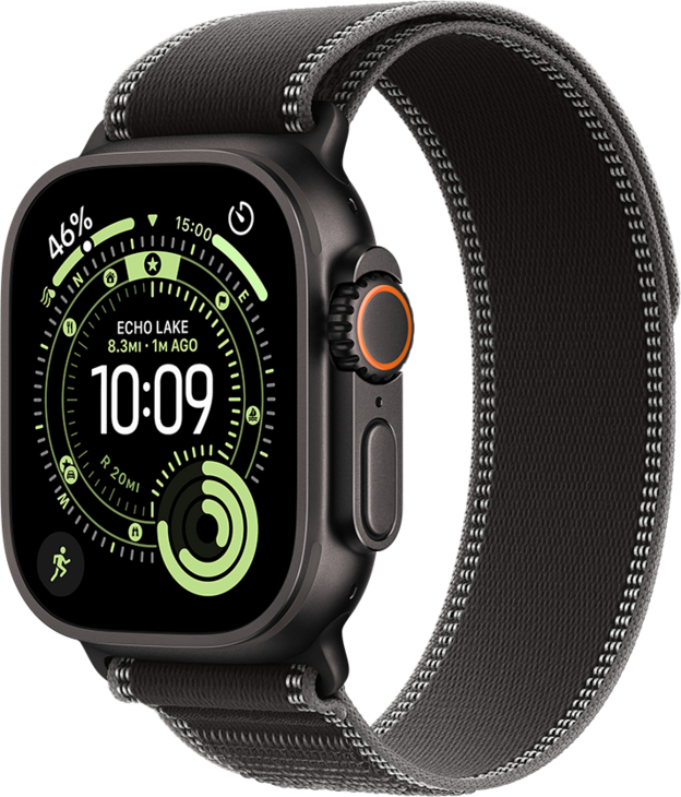 Apple Watch Ultra 3 med Titanboett Svart • Terrängloop Svart/Gråsvart - M/L Apple Watch Ultra 3 med Titanboett Svart • Terrängloop Svart/Gråsvart - M/L