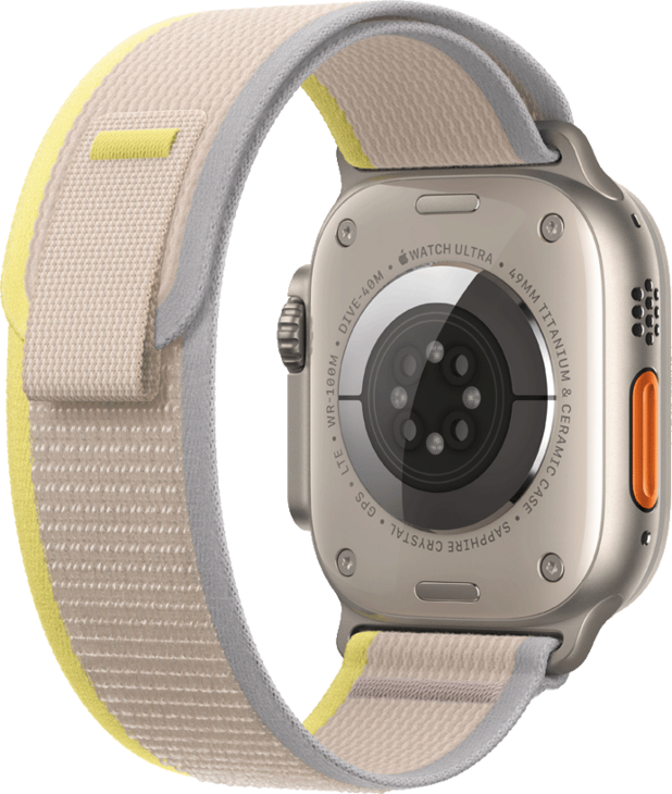 Apple Watch Ultra, 49mm Titanboett • Terrängloop Gul/Beige - S/M Apple Watch Ultra, 49mm Titanboett • Terrängloop Gul/Beige - S/M