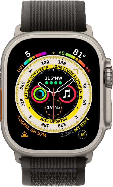 Apple Watch Ultra, 49mm Titanboett • Terrängloop Svart/Grå - M/L Apple Watch Ultra, 49mm Titanboett • Terrängloop Svart/Grå - M/L