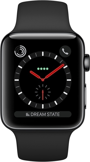 Apple Watch Series 3 GPS + Cellular - 38mm Rostfritt st&aring;lboett i rymdsvart med svart sportband