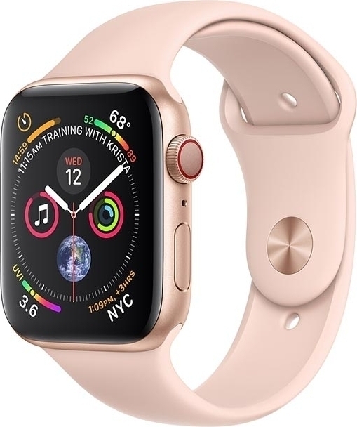 Apple Watch Series 4 GPS + Cellular - 44mm Aluminiumboett i guld med sportband i sandrosa Apple Watch Series 4 GPS + Cellular - 44mm Aluminiumboett i guld med sportband i sandrosa