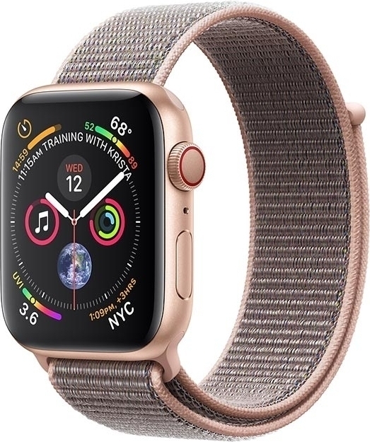 Apple Watch Series 4 GPS + Cellular - 44mm Aluminiumboett i guld med sportloop i sandrosa Apple Watch Series 4 GPS + Cellular - 44mm Aluminiumboett i guld med sportloop i sandrosa