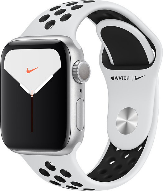 Apple Watch Nike Series 5 GPS, 44mm Aluminiumboett i silver med Pure Platinum/Svart Nike Sport Band Apple Watch Nike Series 5 GPS, 44mm Aluminiumboett i silver med Pure Platinum/Svart Nike Sport Band