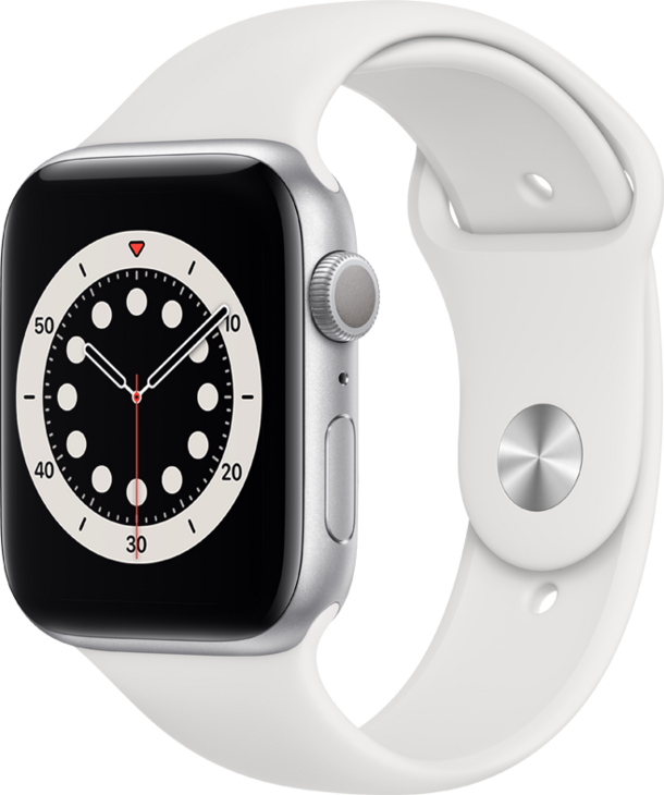 Apple Watch Series 6 GPS, 44mm Aluminiumboett i Silver med Vitt Sportband Apple Watch Series 6 GPS, 44mm Aluminiumboett i Silver med Vitt Sportband