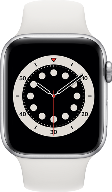 Apple Watch Series 6 GPS, 44mm Aluminiumboett i Silver med Vitt Sportband Apple Watch Series 6 GPS, 44mm Aluminiumboett i Silver med Vitt Sportband