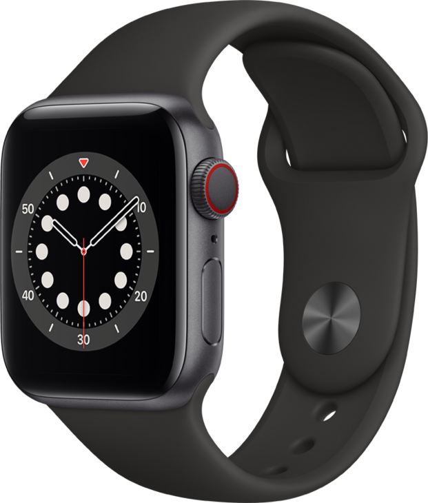 Apple Watch Series 6 GPS + Cellular, 40mm Aluminiumboett i Rymdgrått med Svart Sportband Apple Watch Series 6 GPS + Cellular, 40mm Aluminiumboett i Rymdgrått med Svart Sportband