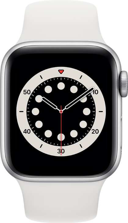 Apple Watch Series 6 GPS + Cellular, 40mm Rostfri Stålboett i Silver med Vitt Sportband Apple Watch Series 6 GPS + Cellular, 40mm Rostfri Stålboett i Silver med Vitt Sportband