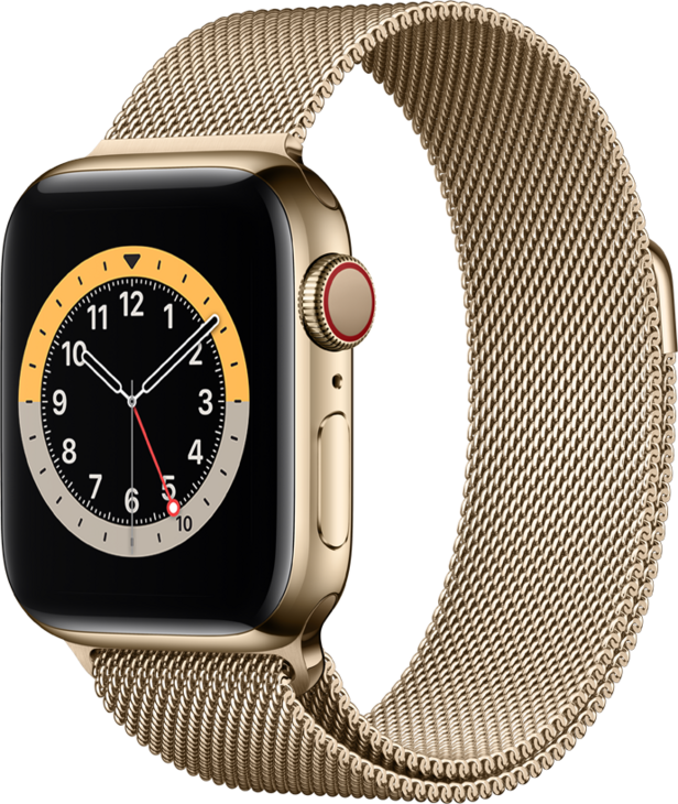 Apple Watch Series 6 GPS + Cellular, 40mm Rostfri Stålboett i Guld med Guld Milanese Loop Apple Watch Series 6 GPS + Cellular, 40mm Rostfri Stålboett i Guld med Guld Milanese Loop