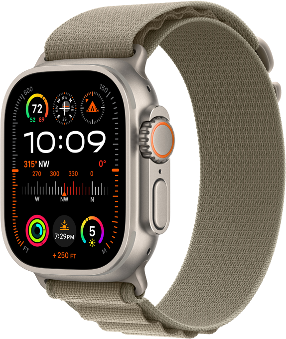 Apple Watch Ultra 2, 49mm Titanboett • Bergsloop Oliv - Medium Apple Watch Ultra 2, 49mm Titanboett • Bergsloop Oliv - Medium