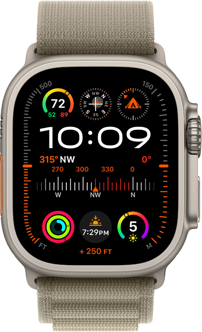 Apple Watch Ultra 2, 49mm Titanboett • Bergsloop Oliv - Medium Apple Watch Ultra 2, 49mm Titanboett • Bergsloop Oliv - Medium