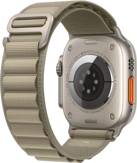 Apple Watch Ultra 2, 49mm Titanboett • Bergsloop Oliv - Medium Apple Watch Ultra 2, 49mm Titanboett • Bergsloop Oliv - Medium