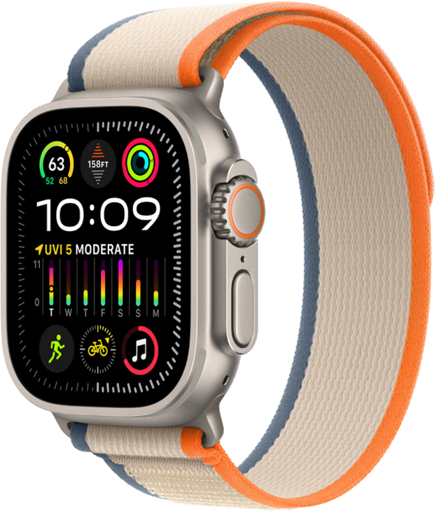 Apple Watch Ultra 2, 49mm Titanboett • Terrängloop Orange/Beige - S/M Apple Watch Ultra 2, 49mm Titanboett • Terrängloop Orange/Beige - S/M