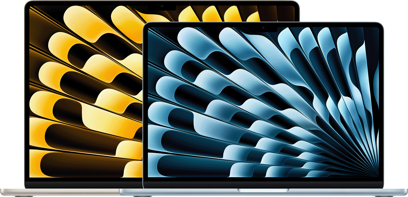 MacBook Air 13 tum och 15 tum. Flygande snabba. Och lätta. Två MacBook Air i olika storlek