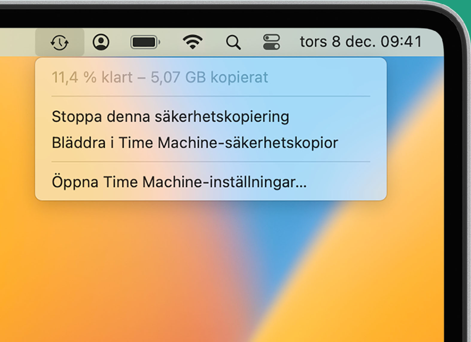 Säkerhetskopia Mac Mac som genomför en Time Machine säkerhetskopia