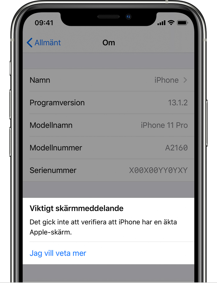 Om äkta iPhone-bildskärmar Det gick inte att verifiera att iPhone har en äkta Apple-skärm. Läs mer…
